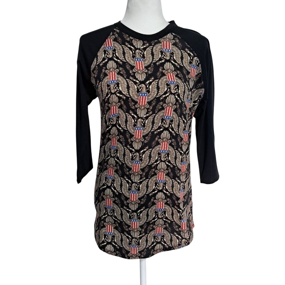 Black Patriotic Eagle‎ & Shield Print Top 3/4 Sleeve Raglan Shirt LuLaRoe XS